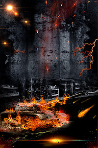 炫酷背景背景图片_战争游戏战地背景火焰坦克流星