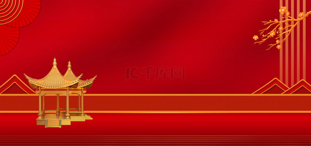 开盘中式背景图片_新中式红色质感房地产背景
