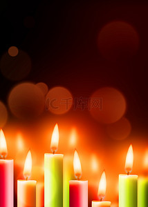 烛光背景图片_yalada night点燃的彩色蜡烛和红色烛光