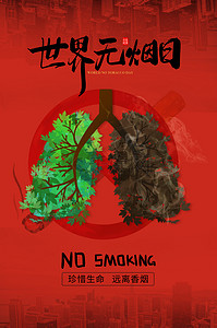 吸烟背景背景图片_红色世界无烟日节日海报背景