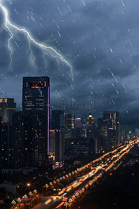 雷电背景图片_暴雨城市雷电防洪预警宣传背景