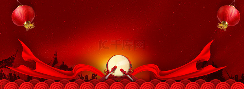 新年背景图片_红色中国风开门红战场击鼓背景轮播bann
