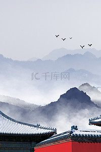 传统屋檐背景图片_中国风传统二十四节气寒露海报背景