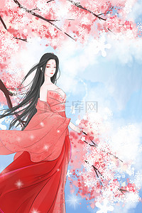 唯美古风美女背景图片_古风美女人物樱花粉色复古海报背景