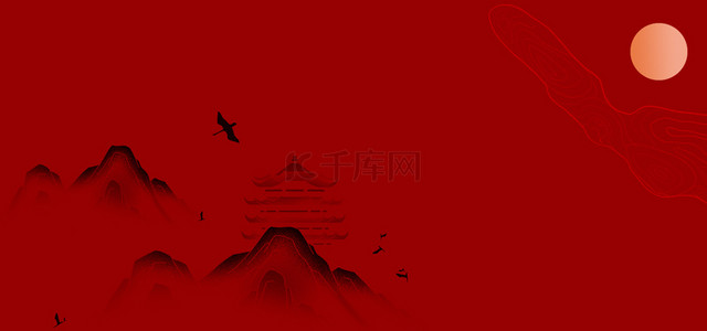 红色质感中国风背景图片_红色中国风山水简约国潮背景
