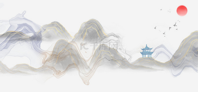 新中式抽象山水背景图片_新中式水墨山水晕染彩墨山水背景