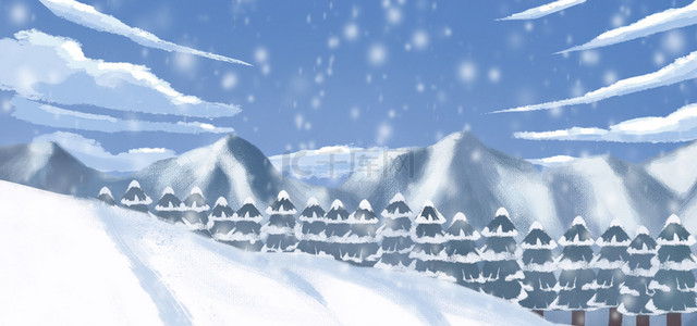 节气冬至雪山雪景下雪电商背景