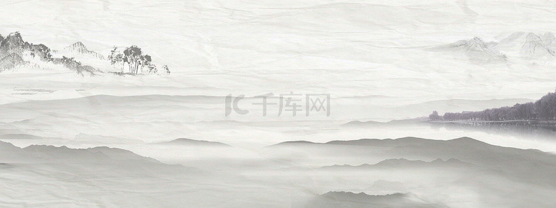 水墨天空背景图片_水墨天空云层灰色中国风banner