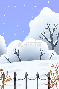 卡通雪地背景图片_蓝色卡通下雪雪地雪树广告背景