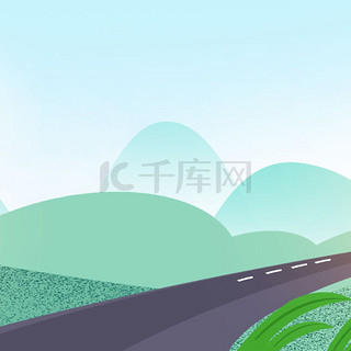 公路背景图片_小清新手绘毕业旅行少女公路背景