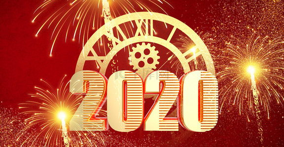 简约大气红金跨年时钟烟花2020背景