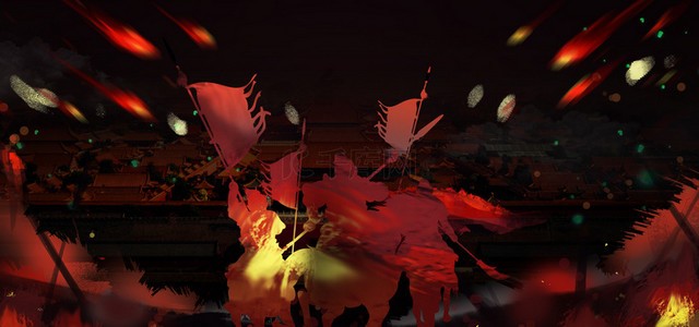 酷游戏背景图片_游戏战场战火、战士红色