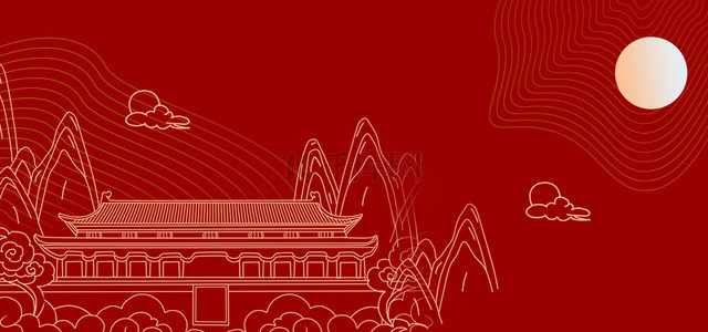 中国风古建筑背景图片_红色中国风古建筑红色大气