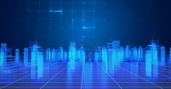 大气电子商务背景图片_蓝色科技城市电子商务背景