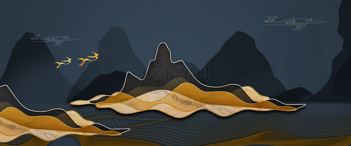 金色背景图片_中式复古立体山水中国风背景