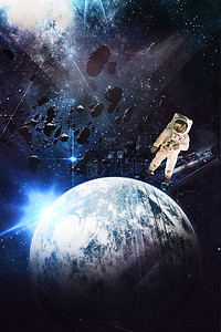 月球背景图片_简约世界航天日月球蓝天banner背景