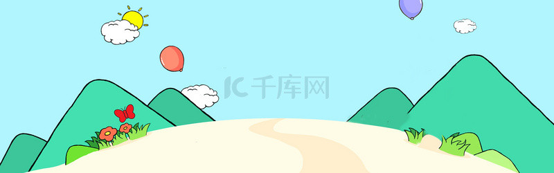 绿色卡通可爱手绘背景图片_卡通手绘山坡绿色可爱banner