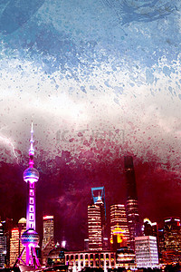 旅游背景图片_水彩风魅力上海背景素材