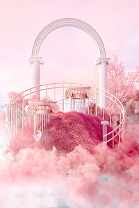 粉色促销海报背景图片_女王节展台草地粉色c4d