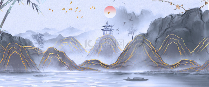 重阳节佳节背景图片_中式水墨重阳节山水背景