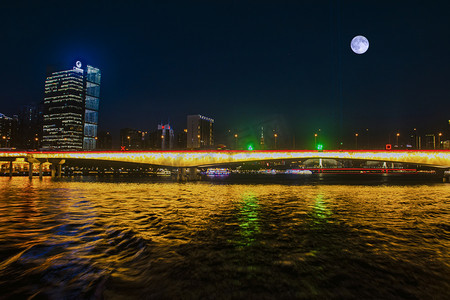 庆中秋迎国庆摄影照片_广州珠江江湾大桥城市夜景摄影图配图