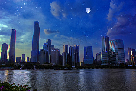 塔摄影照片_广州珠江双子塔广州美术馆月夜摄影图配图