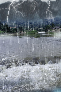 暴雨天抗洪救灾洪水暴发背景