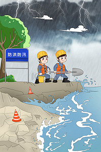 广州背景图片_暴雨抗洪救灾防洪卡通河流
