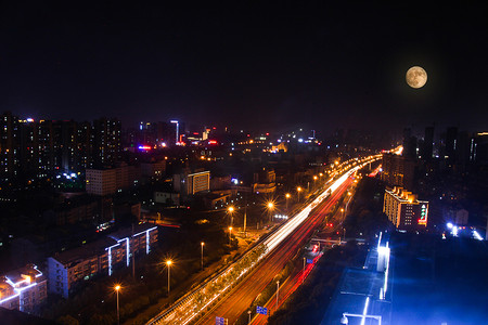 湖南长沙夜晚中秋佳节城市夜景中秋摄影图配图