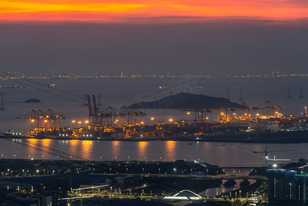 港口夕阳海港港口运输运输摄影图配图