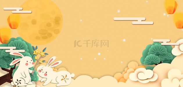 拟人玉兔背景图片_中秋节玉兔中国风海报背景