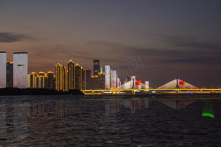 湘江一桥夜晚江景城市夜景城市风光摄影图配图
