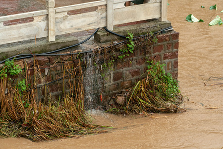 洪涝摄影照片_洪水夏季岸边岸边洪涝摄影图配图