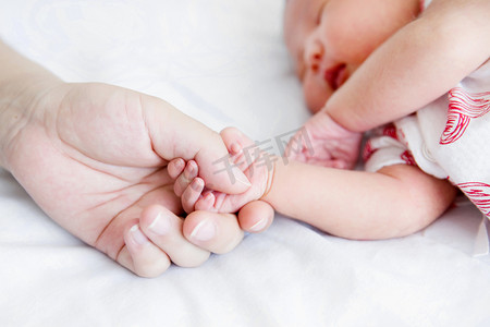 婴儿手势大手拉小手手势母婴新生摄影图配图