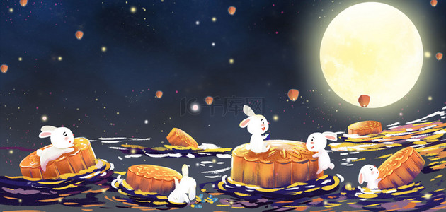 月饼背景图片_中秋中秋节玉兔月饼月色背景