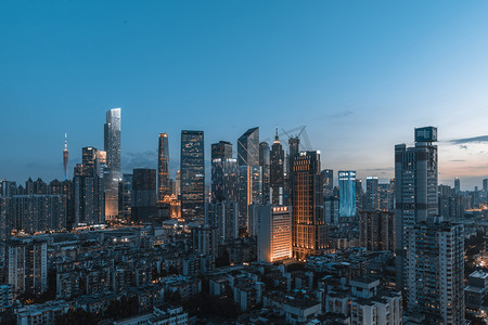 广州夜景摄影照片_广州城市蓝色色调夜晚拍摄摄影图配图