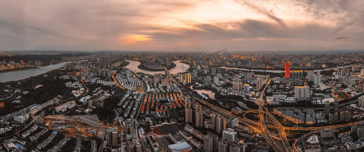 城市晚霞广西南宁全景风光航拍楼顶无人机摄影图配图