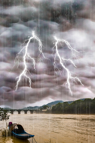 抗洪救灾暴雨闪电暴雨背景