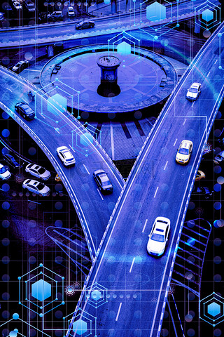 智能化背景图片_智能驾驶城市汽车暗蓝科技背景