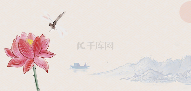 中国风古风水墨画背景图片_古风水墨荷花蜻蜓中国风背景