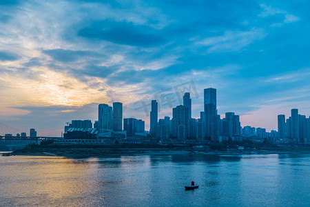 南滨路夕阳夕阳城市室外摄影摄影图配图