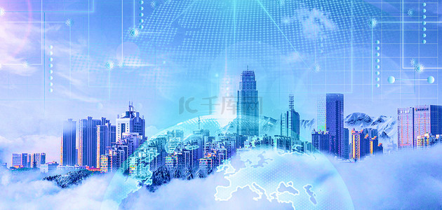 浅蓝科技背景图片_城市科技城市浅蓝科技背景