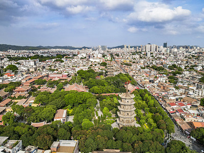 福建泉州摄影照片_福建泉州古城历史建筑航拍摄影图配图