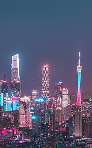摄影照片_广州城市赛博朋克晚上建筑山上拍摄摄影图配图