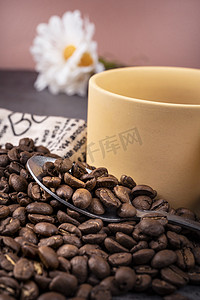 咖啡原材料香浓食材咖啡豆摄影图配图