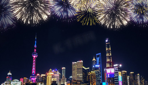 上海夜景外滩东方明珠国庆节摄影图摄影图配图城市烟花合成国庆节