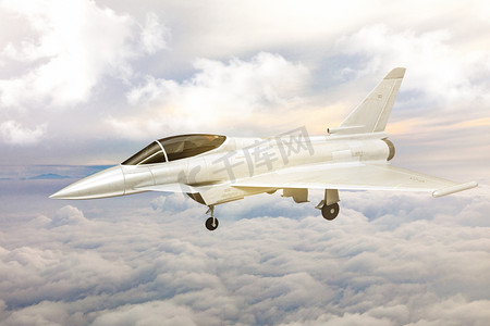 飞行的飞机战斗机国庆节战斗机天空白云创意合成摄影图配图