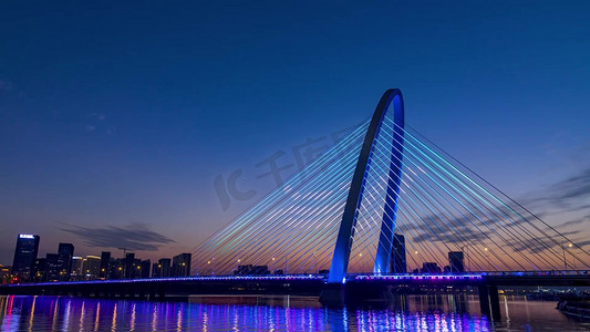 陕西城市建筑摄影照片_城市建筑日转夜西安地标彩虹桥浐灞2号大桥摄影拍摄