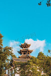 中式建筑复古亭台景色摄影图配图