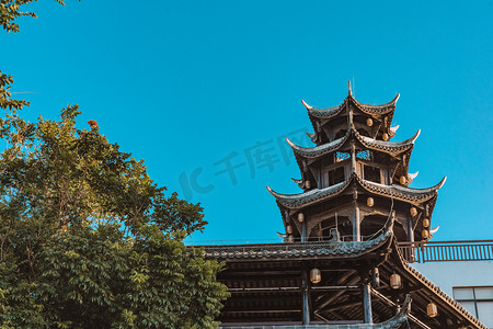 中式古典建筑亭台景色摄影图配图